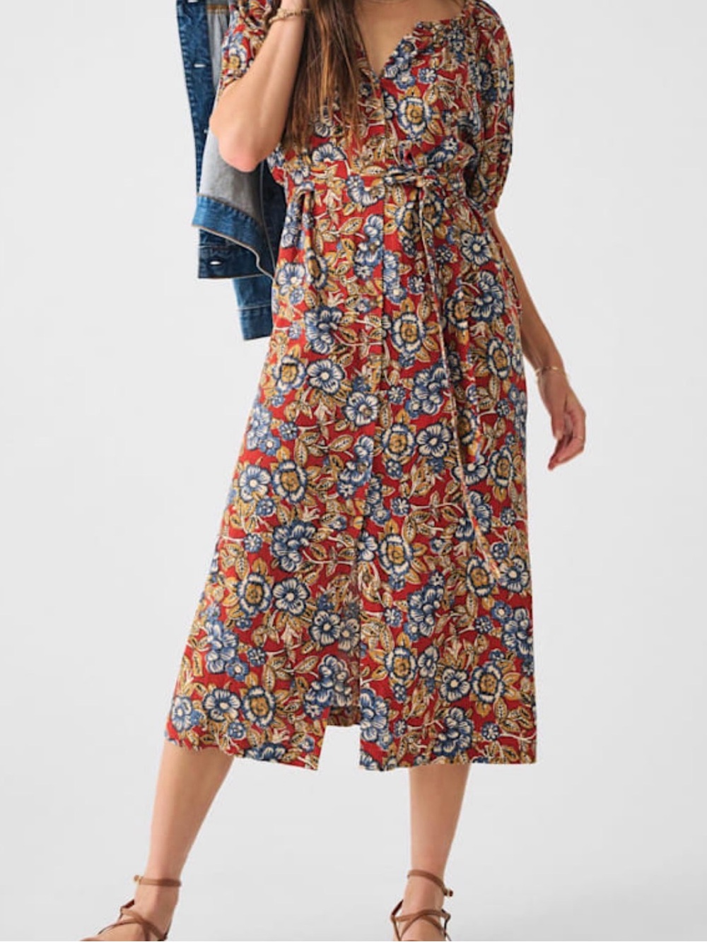 Faherty Carmel linen midi dress in red floral